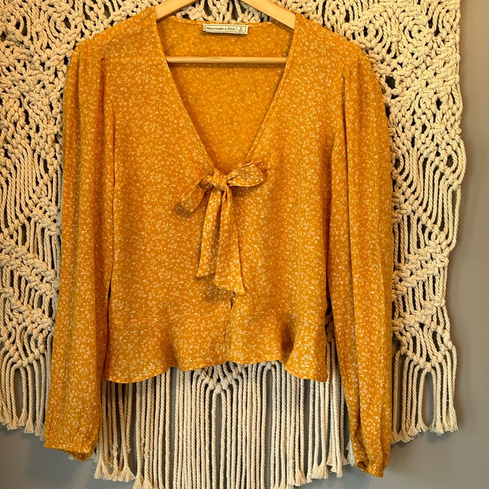 Abercrombie & Fitch Floral Mustard Yellow Blouse Top Shirt